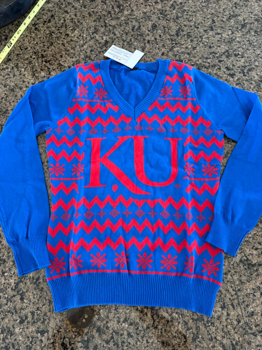 FOCO Kansas Jayhawks University of Kansas KU NCAA Knit V-Neck Sweater Womens szM